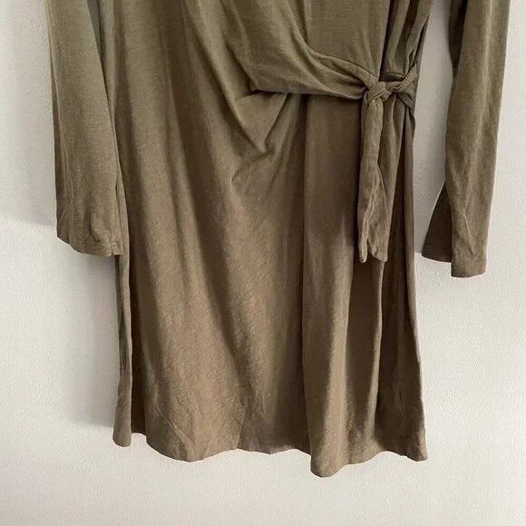 Aerie Women L Olive Green Cotton Casual Long Sleeve Side Tie T-Shirt Dress - Picture 4 of 12